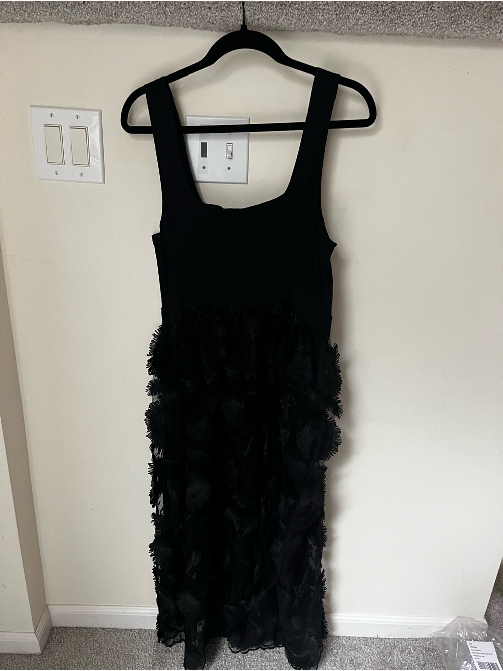 Anthropologie Black Sleeveless Rosette-Trim Dress
